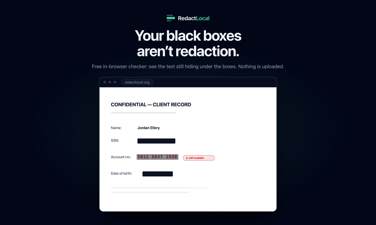 A document whose redacted text is still readable through the black box